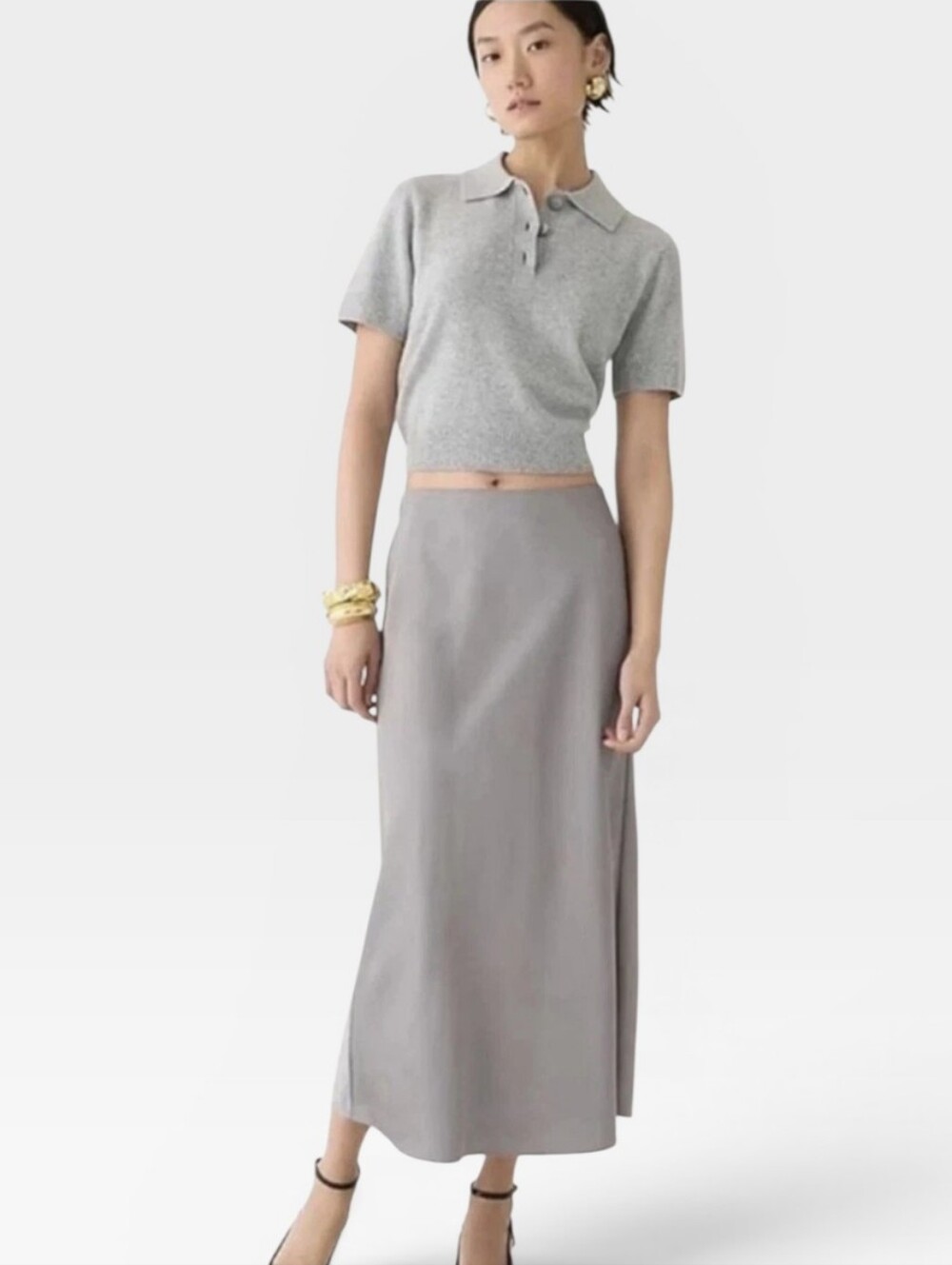 NWT J.CREW Gwyneth Satin Slip Skirt Grey Silver XL TALL